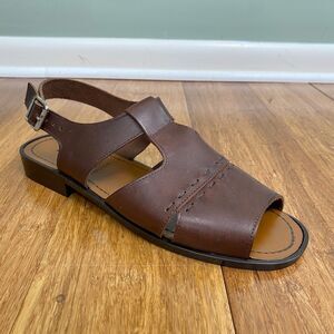 Etienne Aigner Leather Carlisle Sandals Flats Fisherman Womens 9.5 Brown